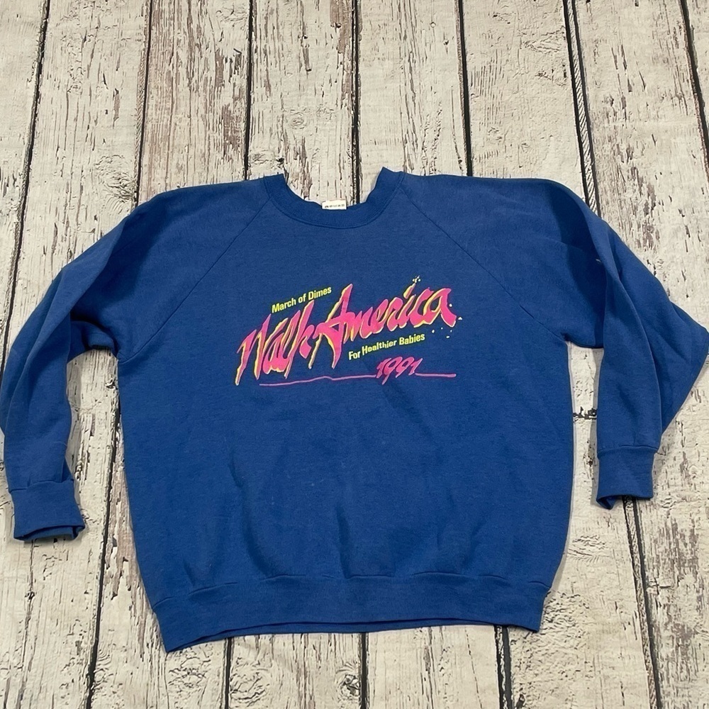 Vintage 90s March of Dimes Walk America 1991 Blue Crewneck Sweatshirt